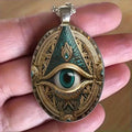 Stylish Eye Pattern Pendant Necklace - Elegant Oval Amulet Design with Silver Plated Alloy and Glass Mosaic