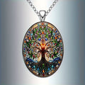 Tree of Life Oval Glass Pendant Necklace, Elegant Vintage Romantic Jewelry