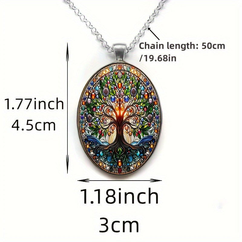 Tree of Life Oval Glass Pendant Necklace, Elegant Vintage Romantic Jewelry