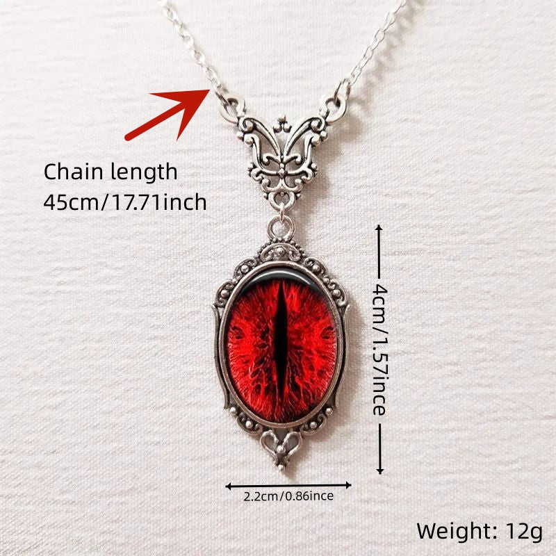 Gothic Blood Cat's Eye Charm Necklace with Vampire Relief Vintage Choke