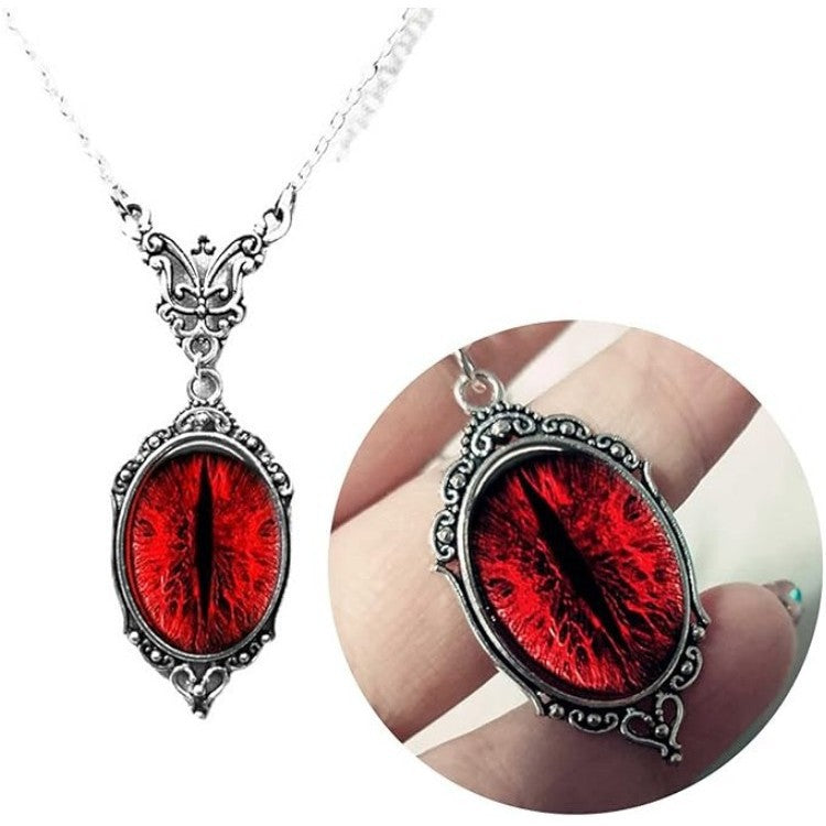 Gothic Blood Cat's Eye Charm Necklace with Vampire Relief Vintage Choke